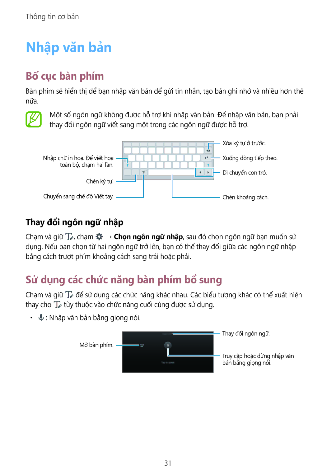 Samsung SM-P355NZWAXXV manual Nhập văn bản, Bố cục bàn phím, Sử dụng các chức năng bàn phím bổ sung, Thay đổi ngôn ngữ nhập 