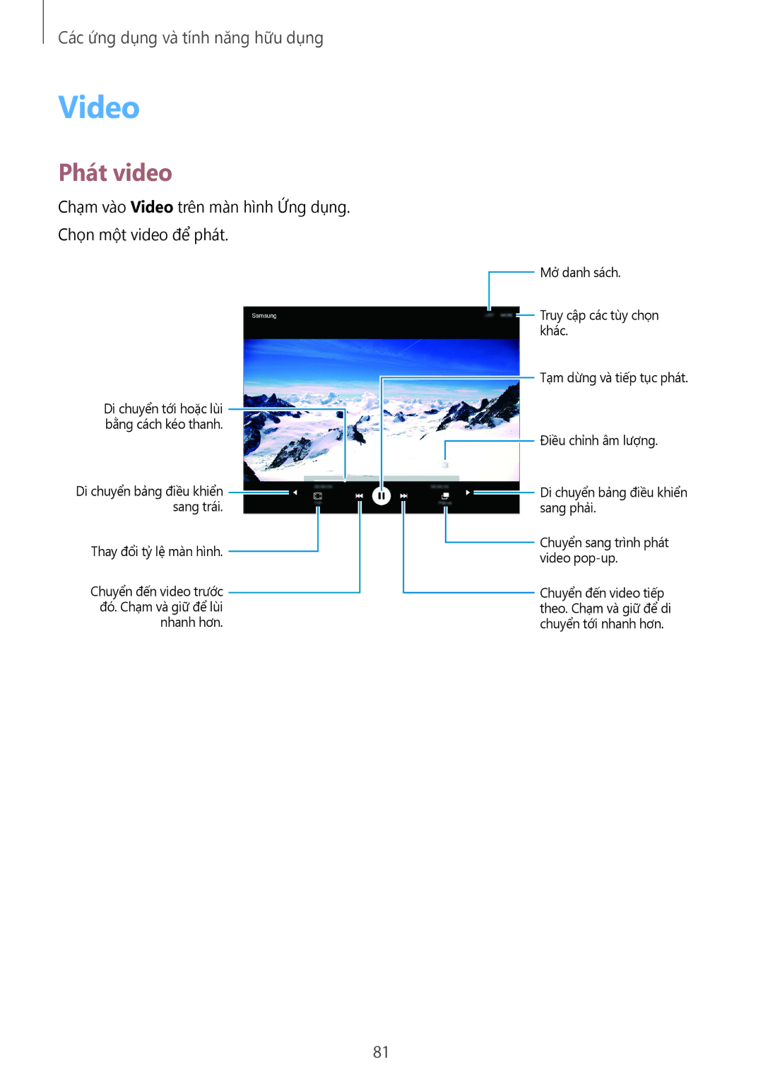 Samsung SM-P355NZWAXXV, SM-P355NZAAXXV manual Video, Phát video 