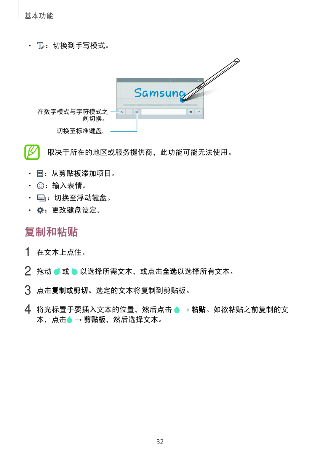 Samsung SM-P355NZAAXXV, SM-P355NZWAXXV manual 复制和粘贴, ：切换到手写模式。 