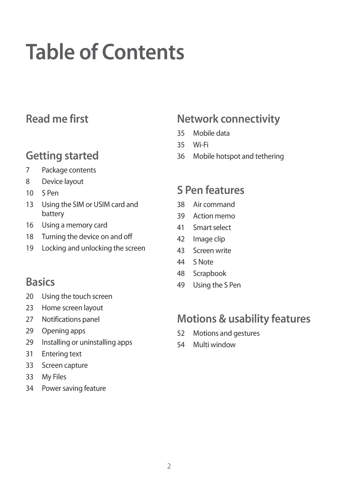 Samsung SM-P355NZAAXXV, SM-P355NZWAXXV manual Table of Contents 