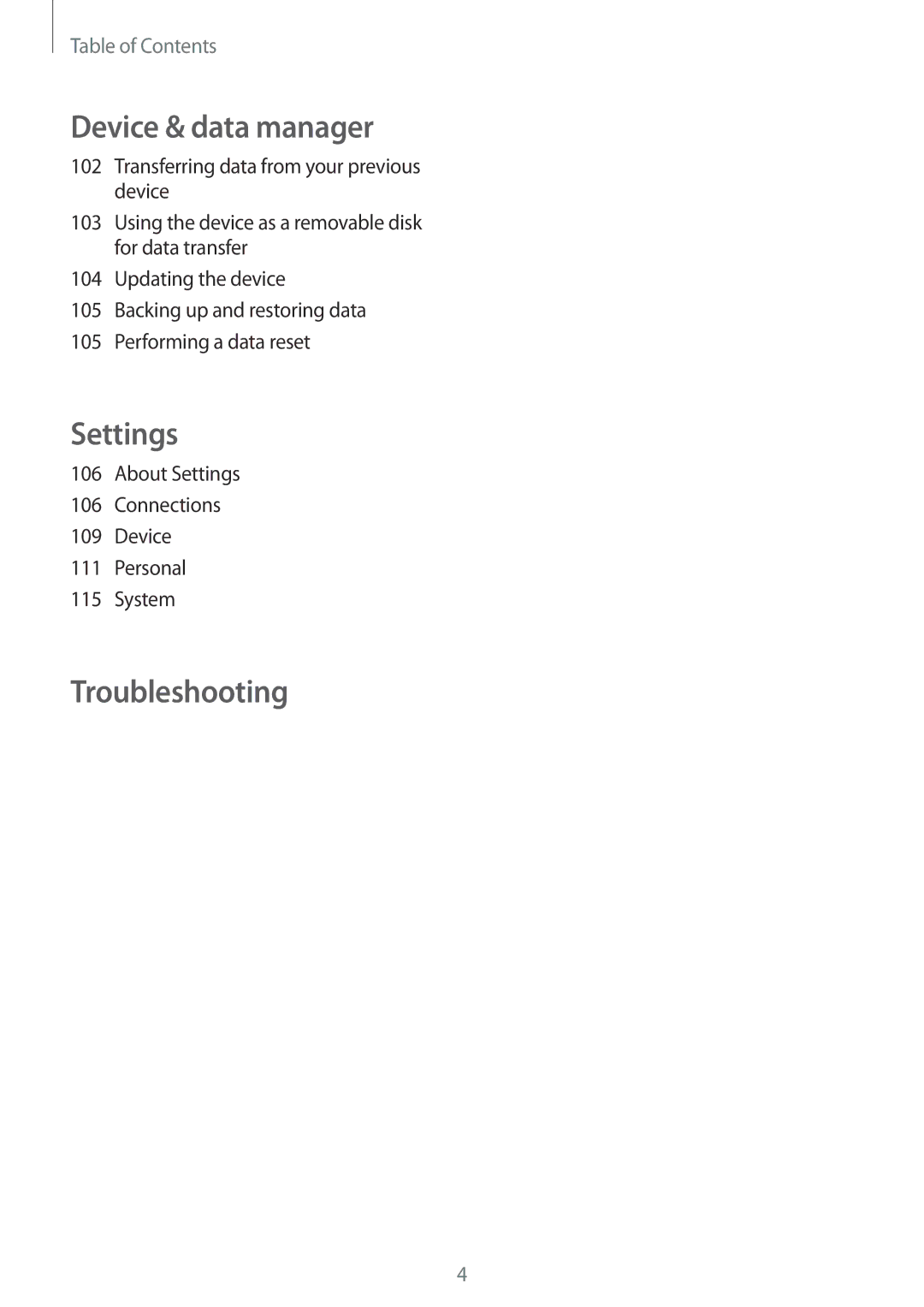 Samsung SM-P355NZAAXXV, SM-P355NZWAXXV manual Device & data manager, About Settings Connections Device Personal System 