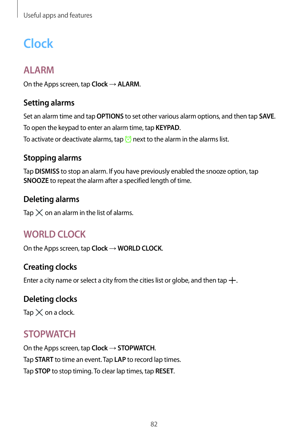 Samsung SM-P355NZAAXXV, SM-P355NZWAXXV manual Clock 