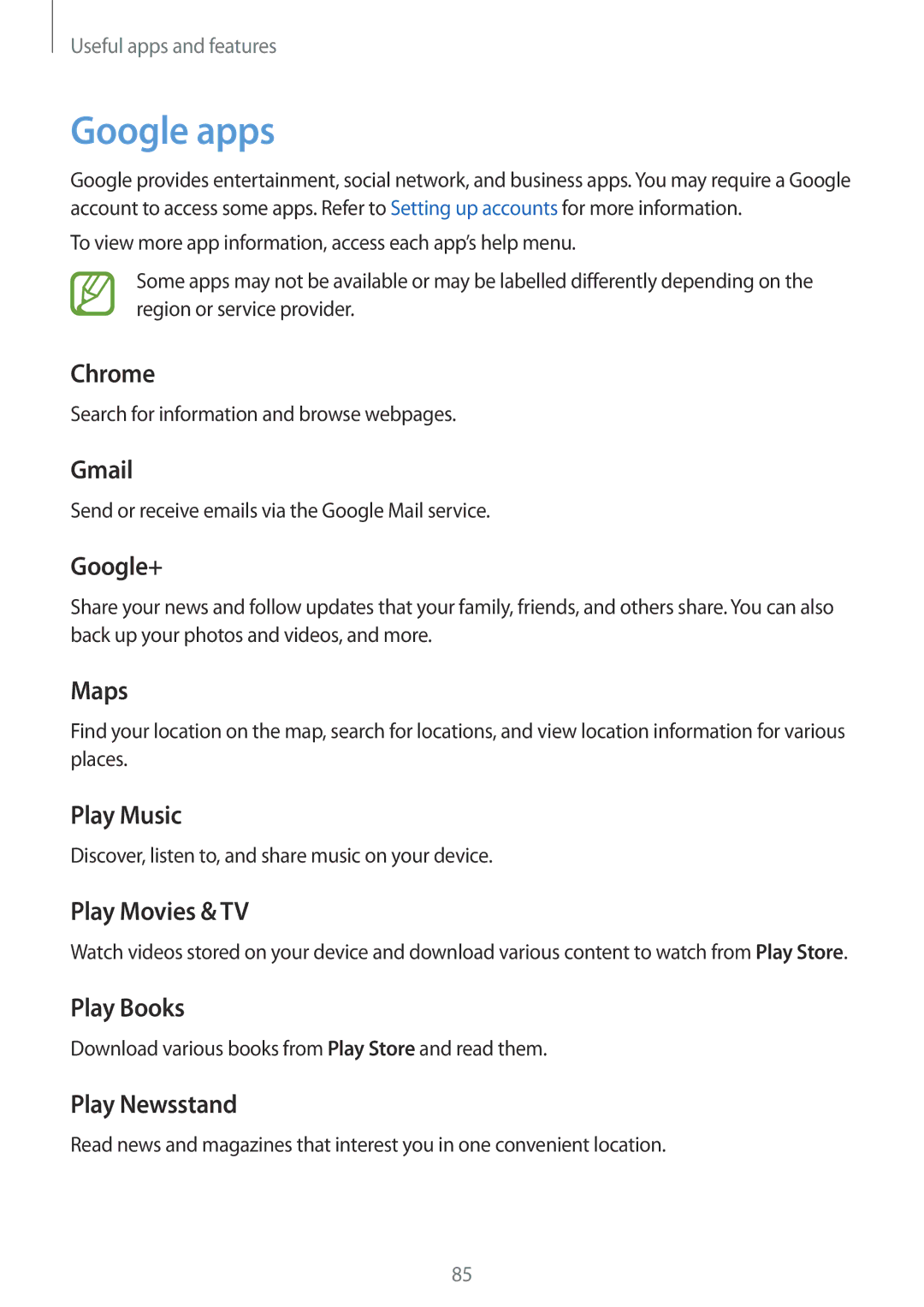 Samsung SM-P355NZWAXXV, SM-P355NZAAXXV manual Google apps 