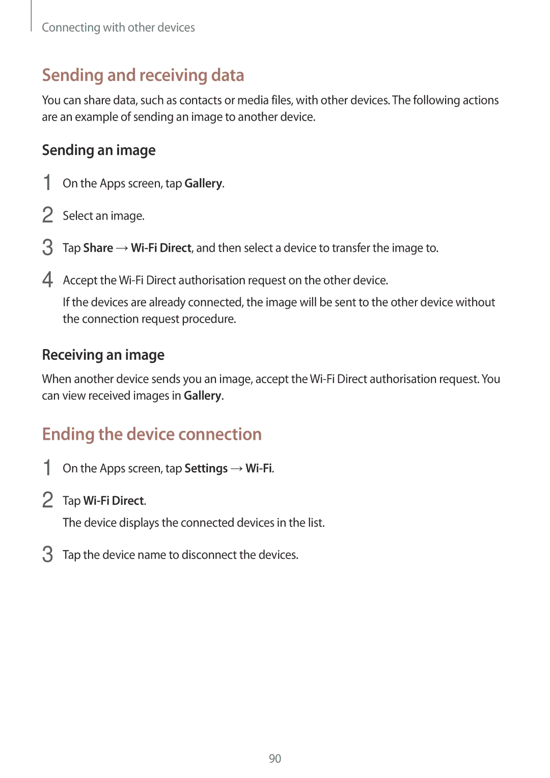 Samsung SM-P355NZAAXXV, SM-P355NZWAXXV manual Ending the device connection, On the Apps screen, tap Settings →Wi-Fi 