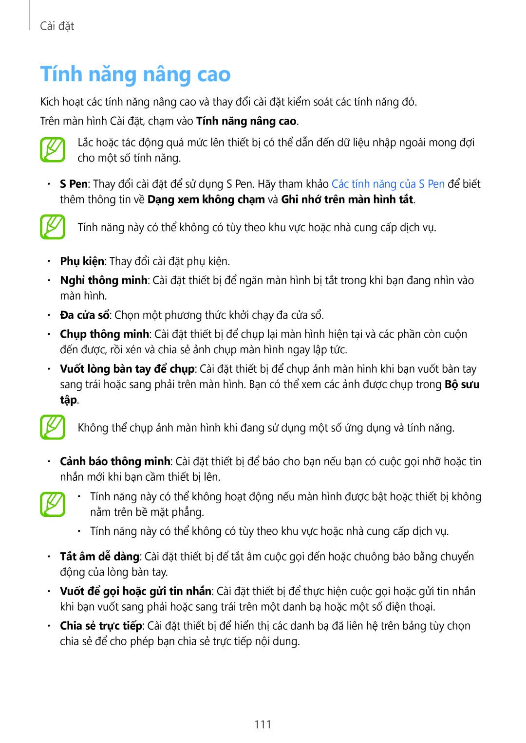 Samsung SM-P355NZWAXXV, SM-P355NZAAXXV, SM-P555NZWAXXV, SM-P555NZAAXXV manual Tính năng nâng cao 