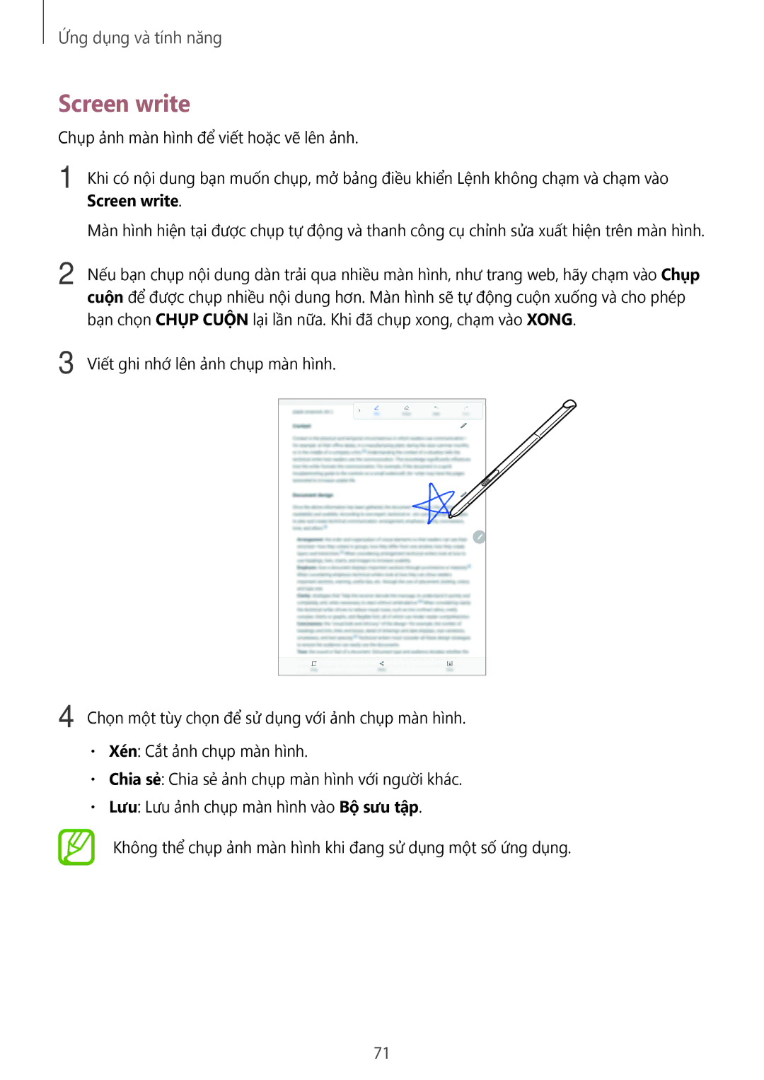 Samsung SM-P355NZWAXXV, SM-P355NZAAXXV, SM-P555NZWAXXV, SM-P555NZAAXXV manual Screen write 