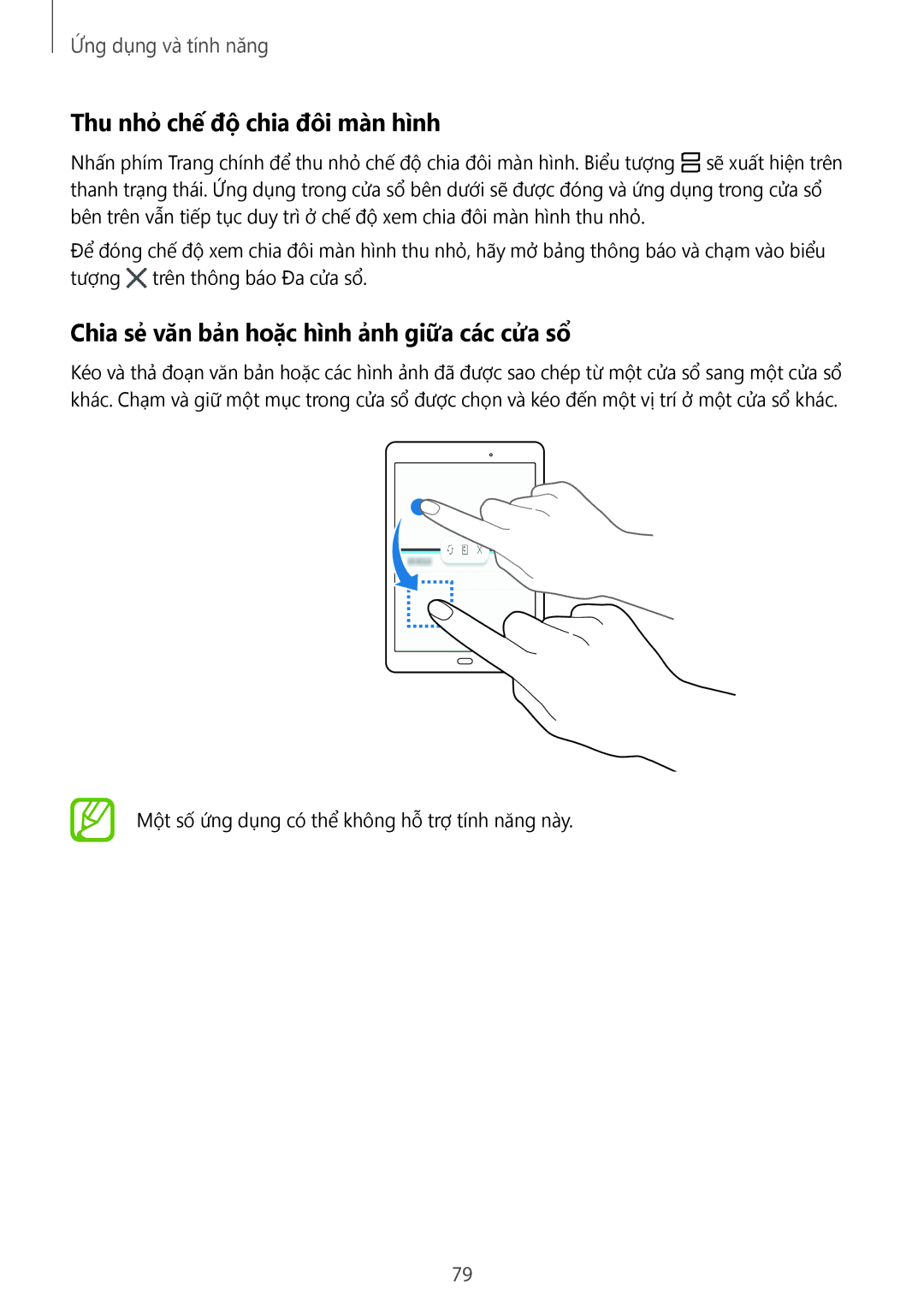 Samsung SM-P355NZWAXXV, SM-P355NZAAXXV Thu nhỏ chế độ chia đôi màn hình, Chia sẻ văn bản hoặc hình ảnh giữa các cửa sổ 