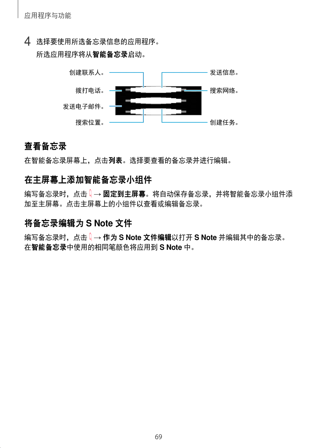 Samsung SM-P555NZWAXXV, SM-P355NZAAXXV manual 查看备忘录, 在主屏幕上添加智能备忘录小组件, 将备忘录编辑为 S Note 文件, 在智能备忘录屏幕上，点击列表。选择要查看的备忘录并进行编辑。 