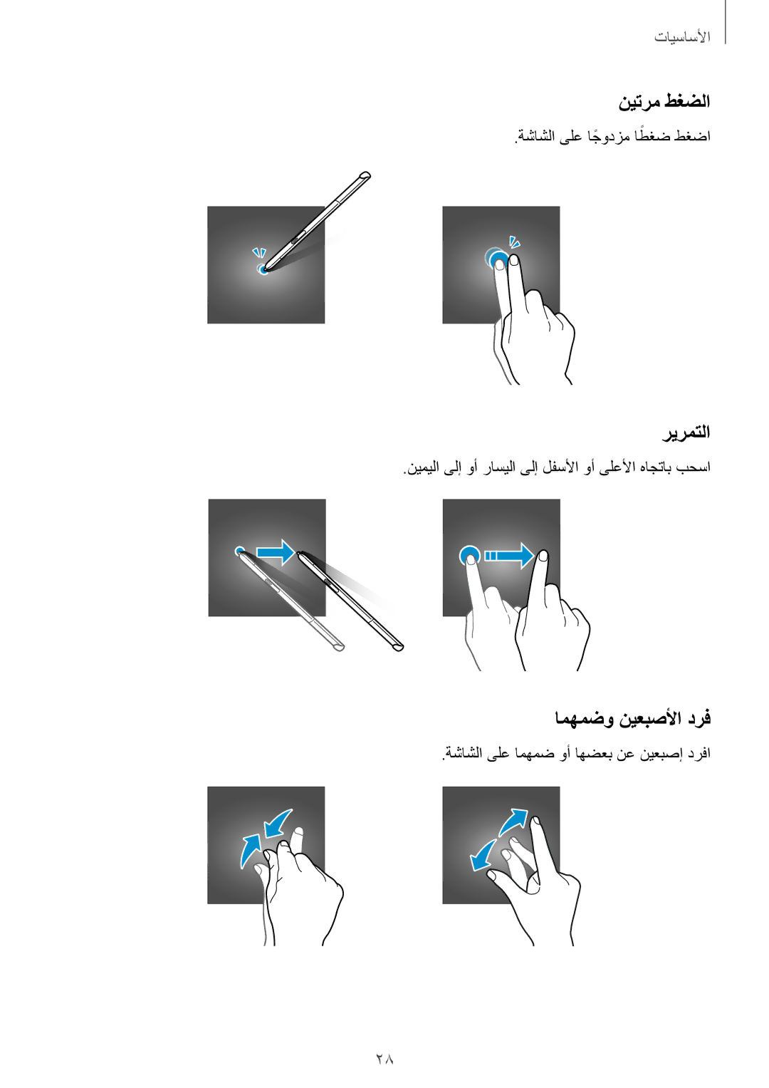 Samsung SM-T350NZAAKSA, SM-P550NZAAKSA, SM-T350NZBAKSA, SM-P550NZWAKSA manual نيترم طغضلا, ريرمتلا, امهمضو نيعبصلأا درف 