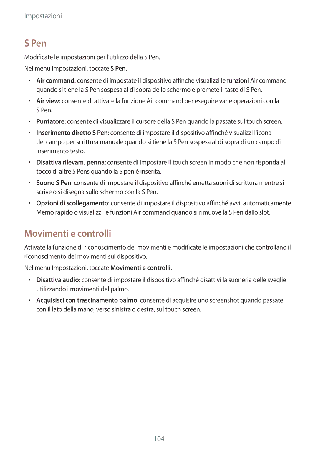 Samsung SM-P550NZKAITV manual Pen, Movimenti e controlli 