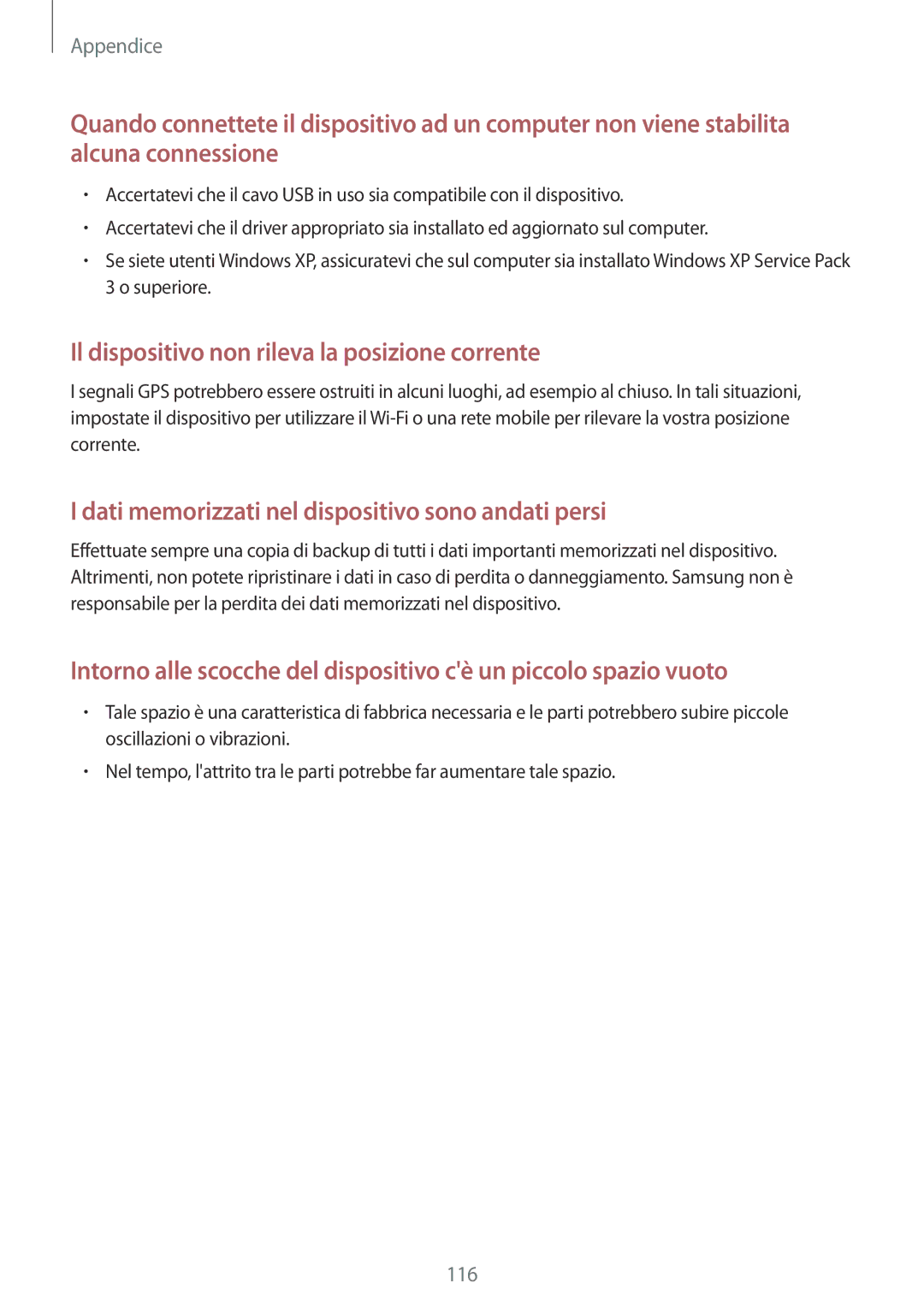 Samsung SM-P550NZKAITV manual Il dispositivo non rileva la posizione corrente 