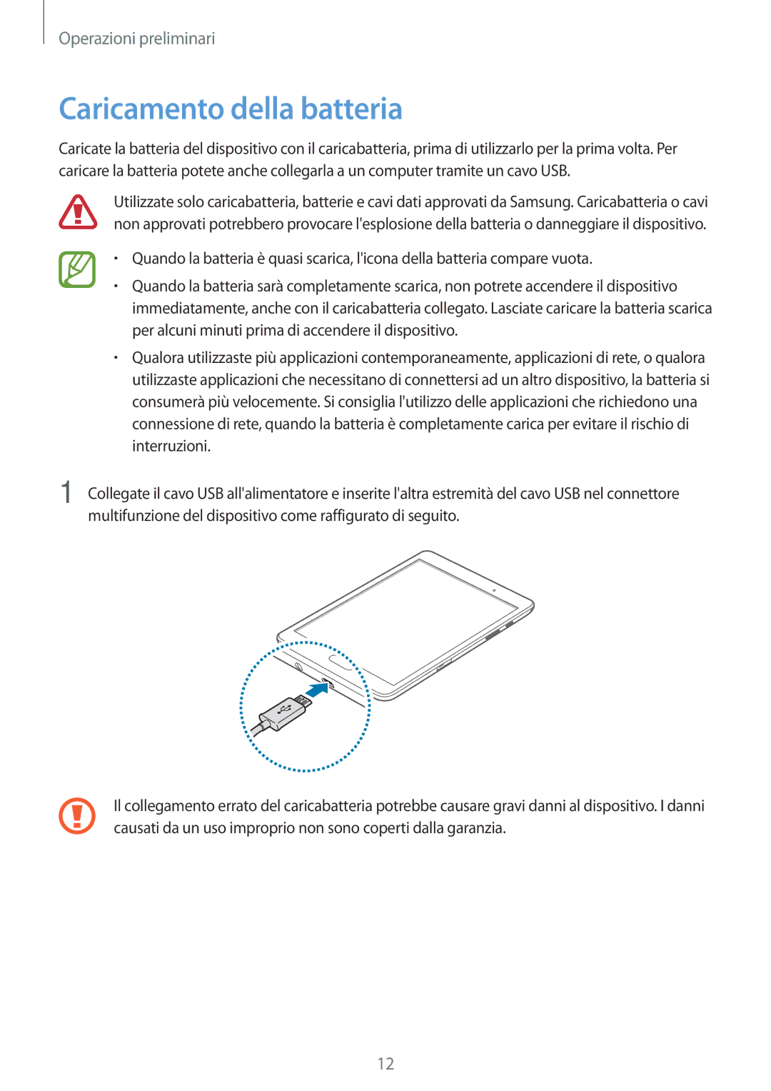 Samsung SM-P550NZKAITV manual Caricamento della batteria 