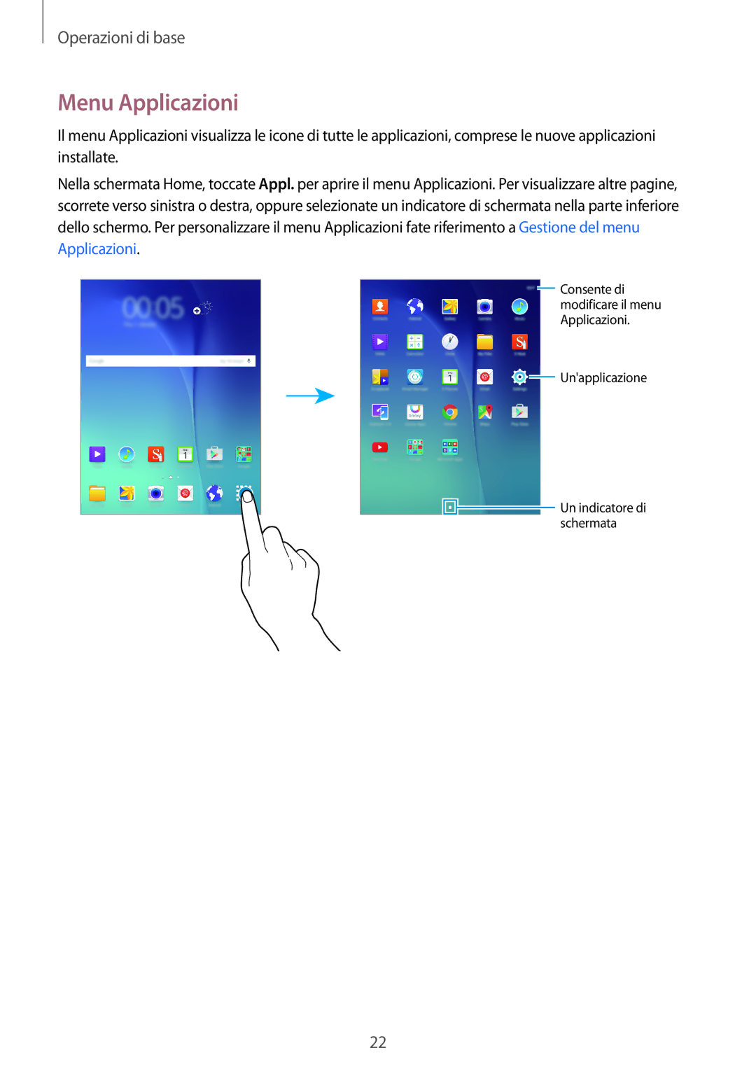 Samsung SM-P550NZKAITV manual Menu Applicazioni 