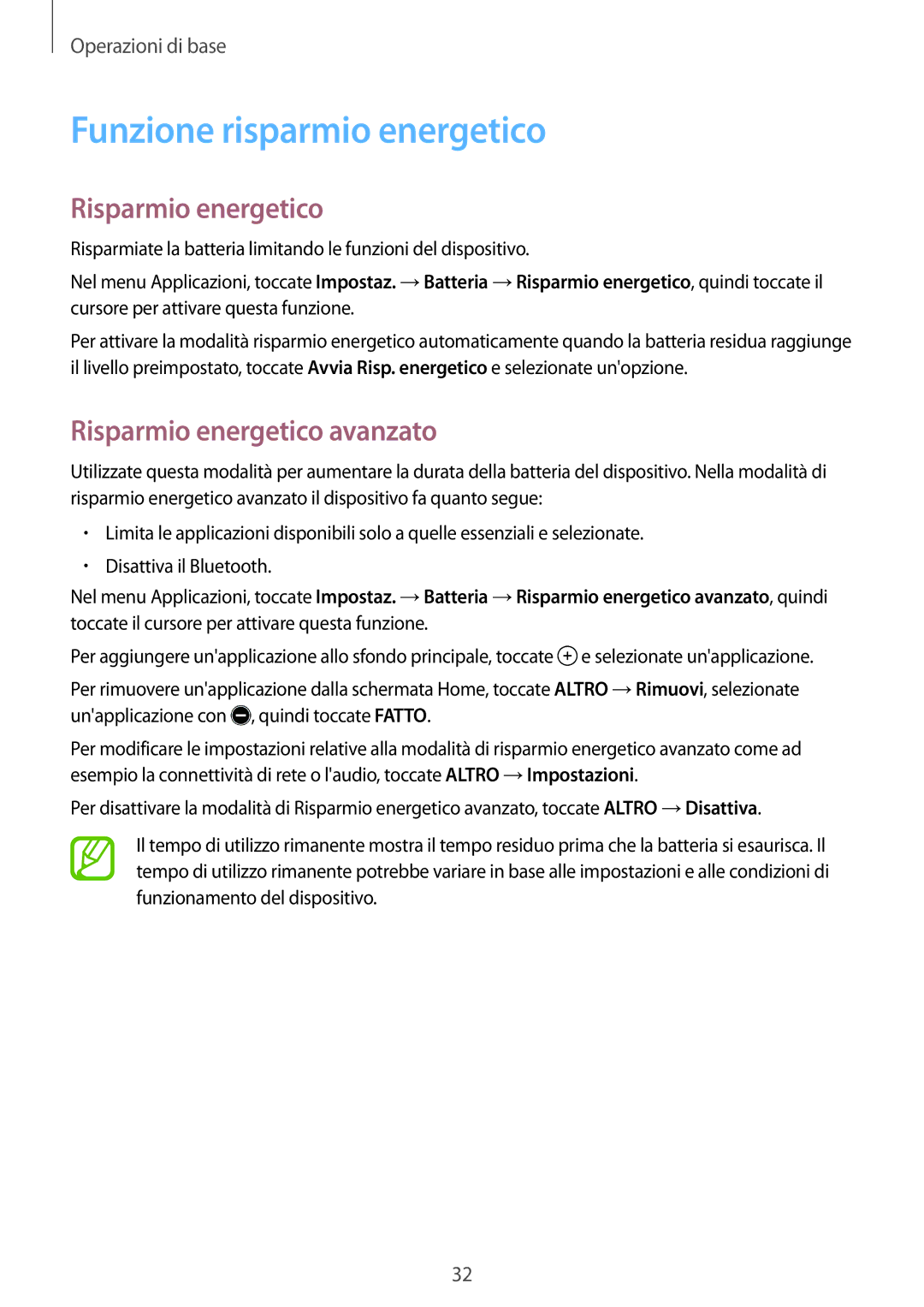 Samsung SM-P550NZKAITV manual Funzione risparmio energetico, Risparmio energetico avanzato 