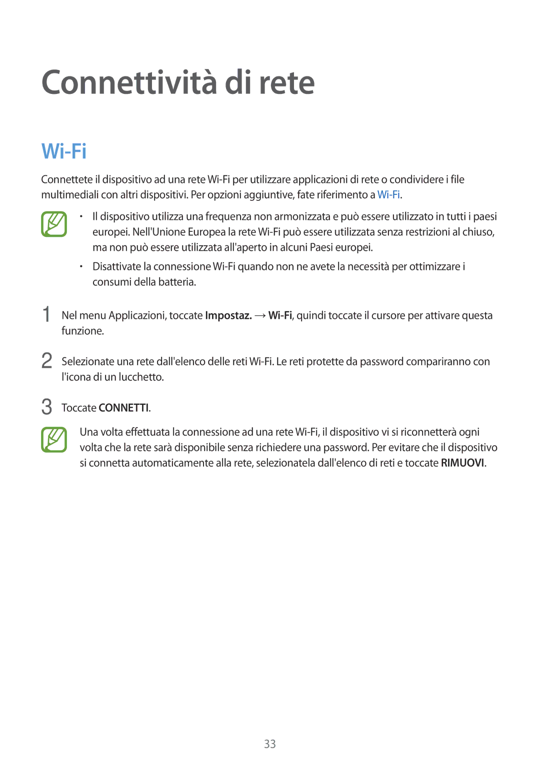 Samsung SM-P550NZKAITV manual Connettività di rete, Wi-Fi 