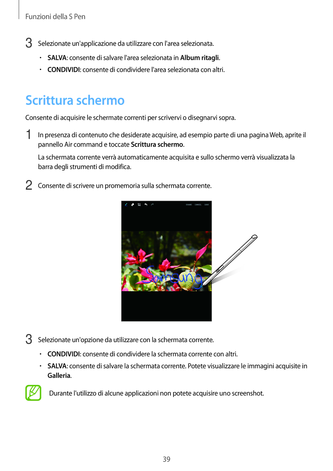 Samsung SM-P550NZKAITV manual Scrittura schermo 