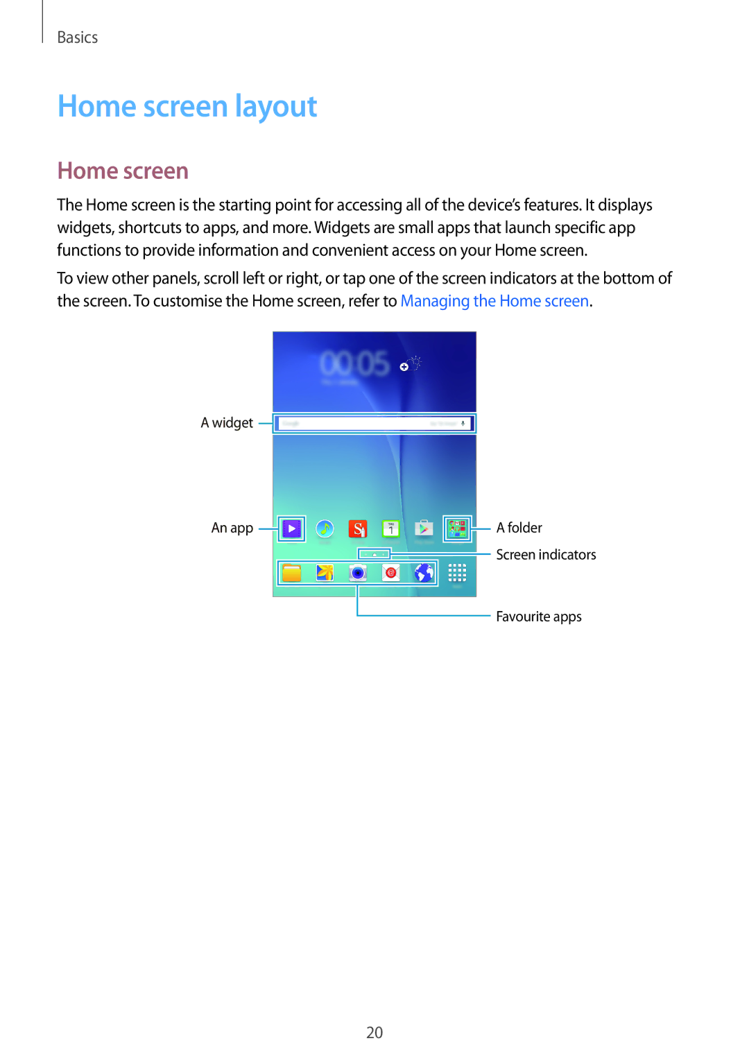 Samsung SM-P550NZAAXSA, SM-P550NZKALUX, SM-P550NZWACHN, SM-P550NZWAXNZ, SM-P550NZWATUR, SM-P550NZKAXEZ manual Home screen layout 