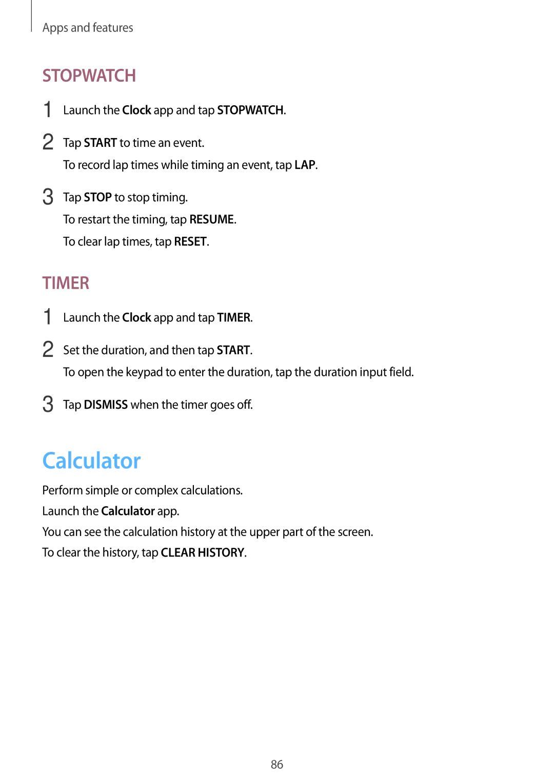 Samsung SM-T550NZKASER, SM-P550NZKALUX, SM-P550NZWACHN, SM-P550NZWAXNZ, SM-P550NZWATUR, SM-P550NZKAXEZ Calculator, Stopwatch 