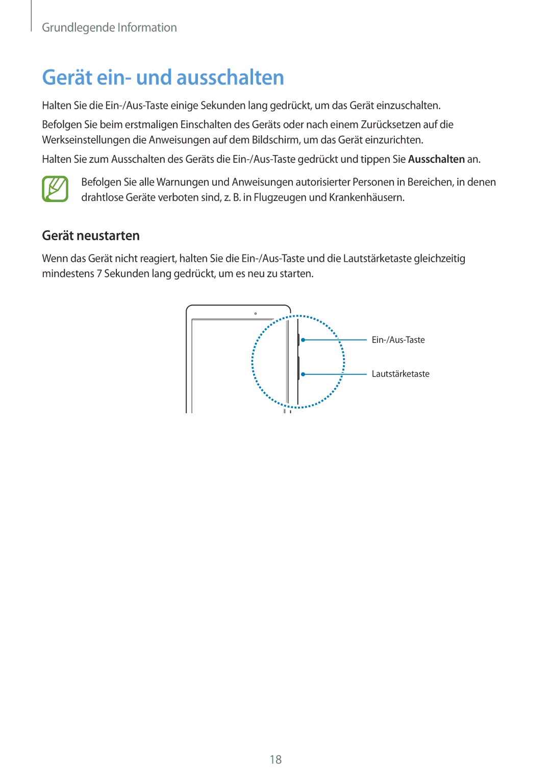 Samsung SM-P550NZWANEE, SM-P550NZKALUX, SM-P550NZWACHN, SM-P550NZWAXNZ manual Gerät ein- und ausschalten, Gerät neustarten 