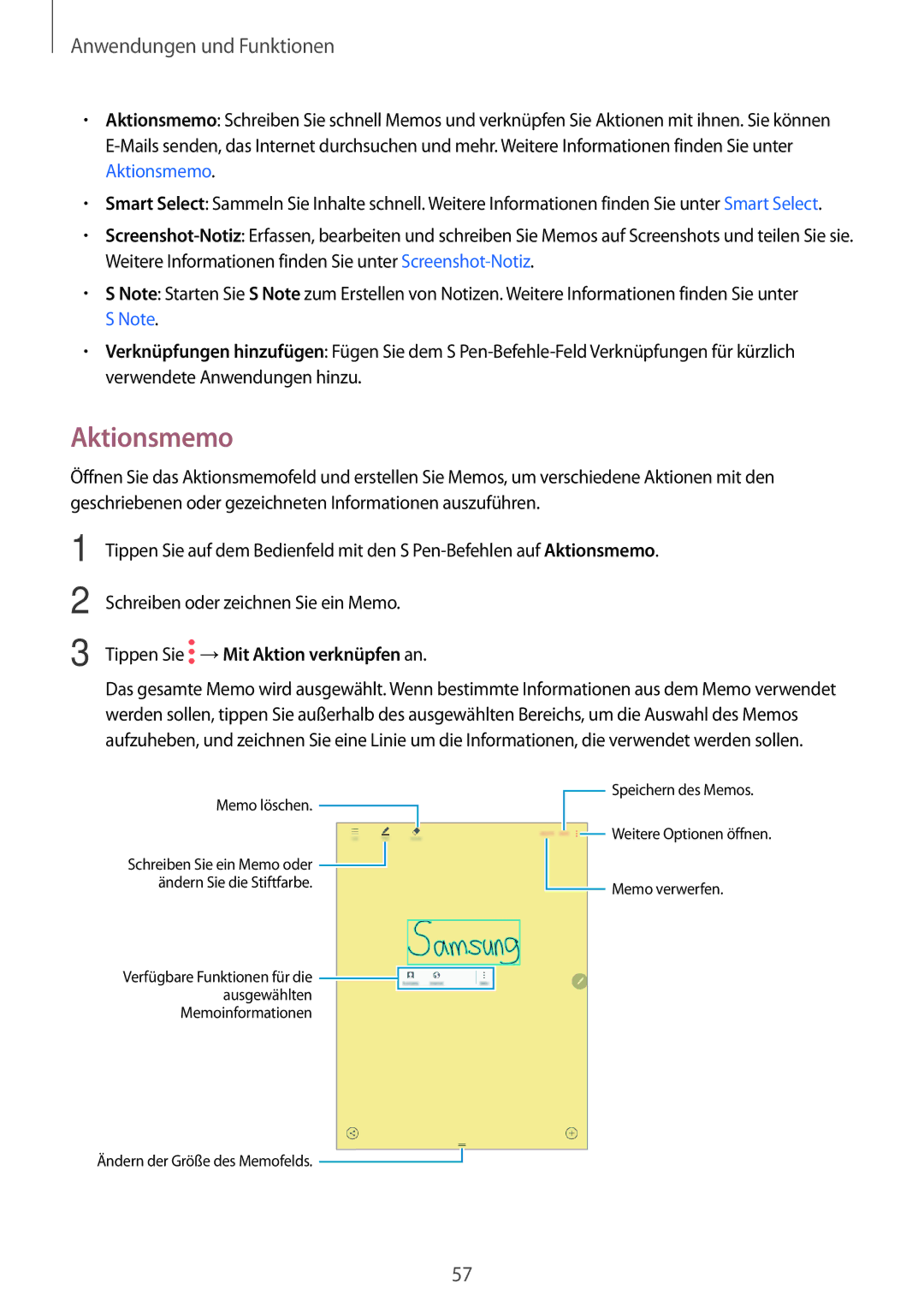 Samsung SM-P550NZAAXFE, SM-P550NZKALUX, SM-P550NZWACHN, SM-P550NZWAXNZ Aktionsmemo, Tippen Sie →Mit Aktion verknüpfen an 