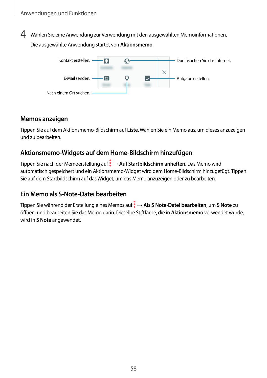 Samsung SM-P550NZKAXEO, SM-P550NZKALUX manual Memos anzeigen, Aktionsmemo-Widgets auf dem Home-Bildschirm hinzufügen 