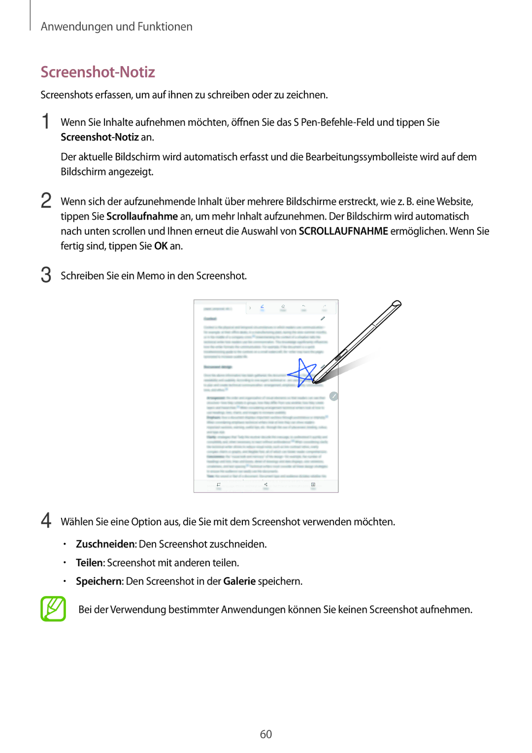 Samsung SM-P550NZAAXFA, SM-P550NZKALUX manual Screenshot-Notiz an, Bildschirm angezeigt, Fertig sind, tippen Sie OK an 