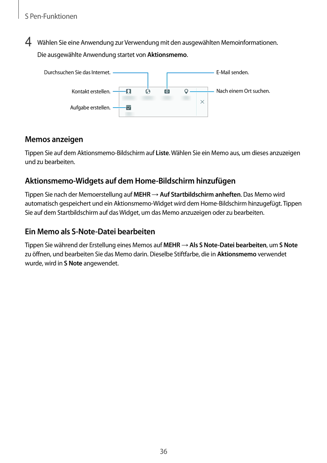 Samsung SM-P550NZWAXNZ, SM-P550NZKALUX manual Memos anzeigen, Aktionsmemo-Widgets auf dem Home-Bildschirm hinzufügen 