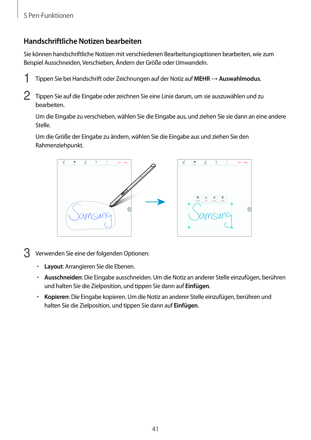 Samsung SM-P550NZWADBT, SM-P550NZKALUX, SM-P550NZWACHN, SM-P550NZWAXNZ, SM-P550NZWATUR Handschriftliche Notizen bearbeiten 