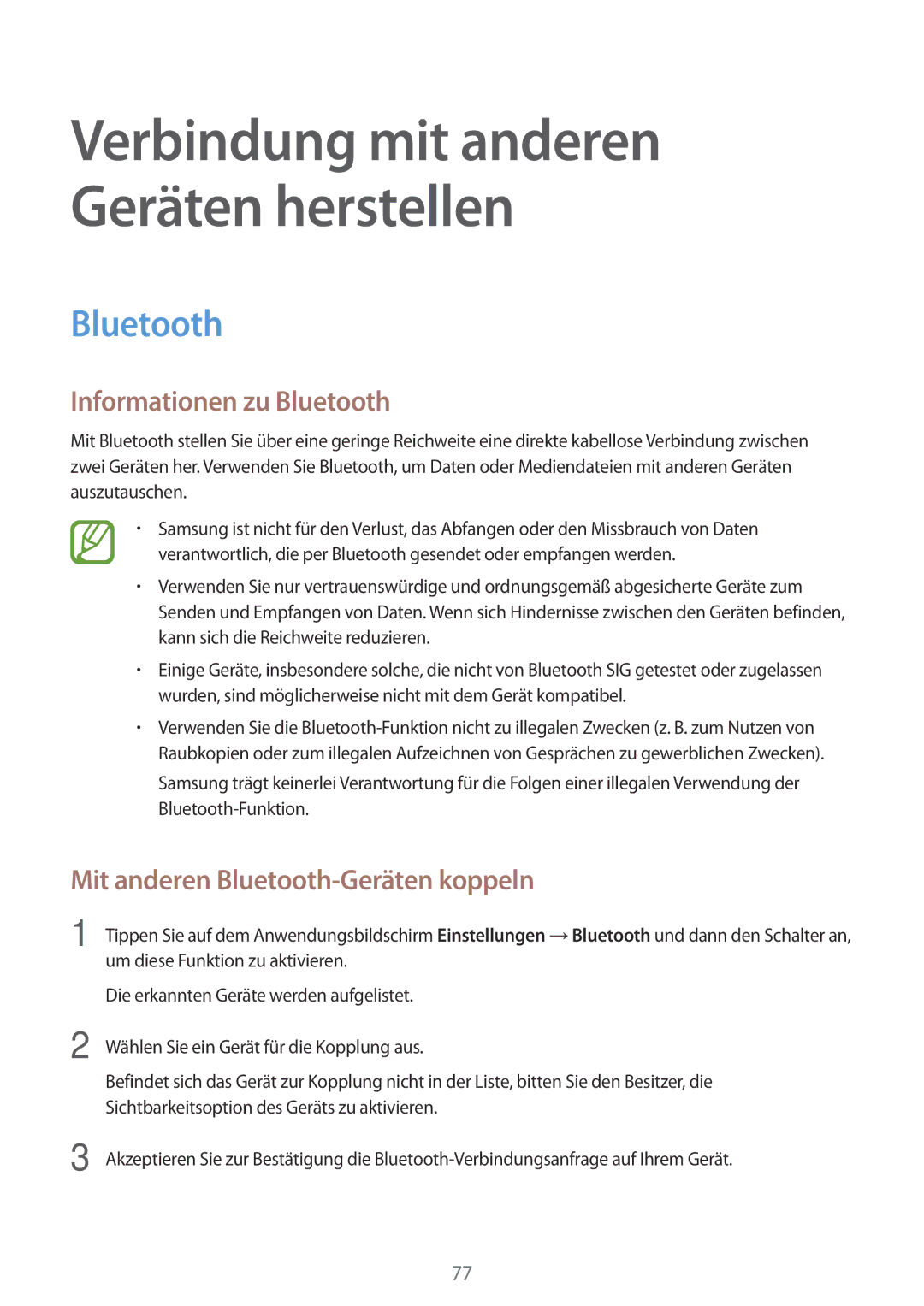 Samsung SM-P550NZKAPHE, SM-P550NZKALUX manual Informationen zu Bluetooth, Mit anderen Bluetooth-Geräten koppeln 