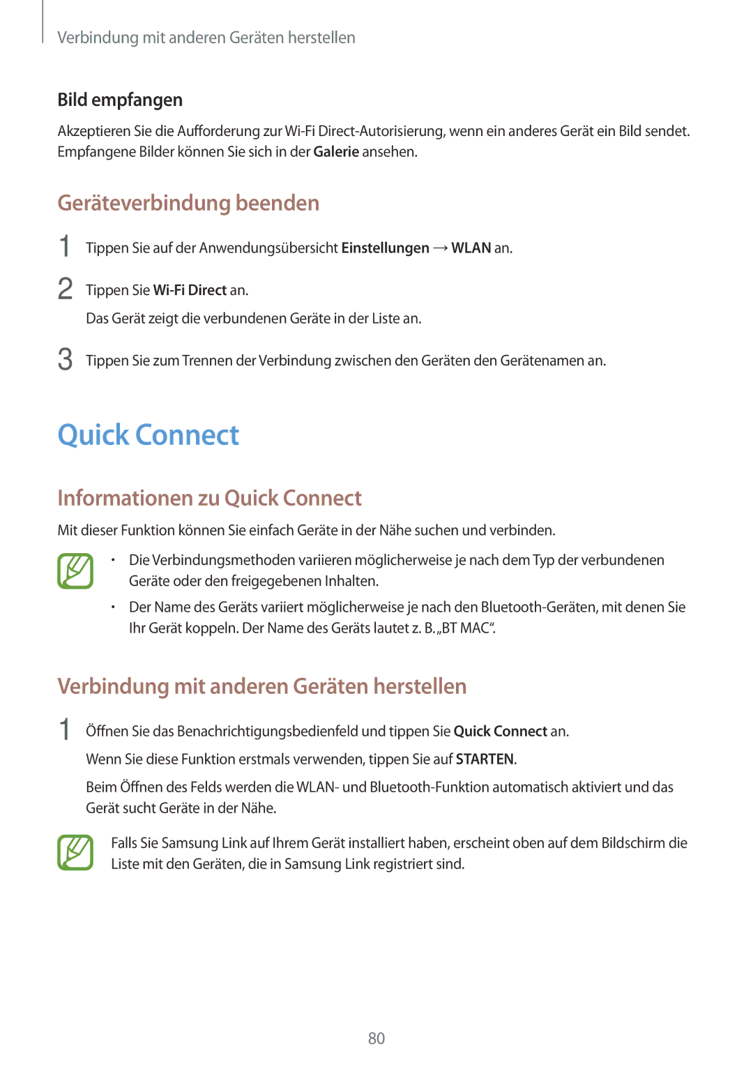 Samsung SM-P550NZAATGY, SM-P550NZKALUX, SM-P550NZWACHN manual Geräteverbindung beenden, Informationen zu Quick Connect 