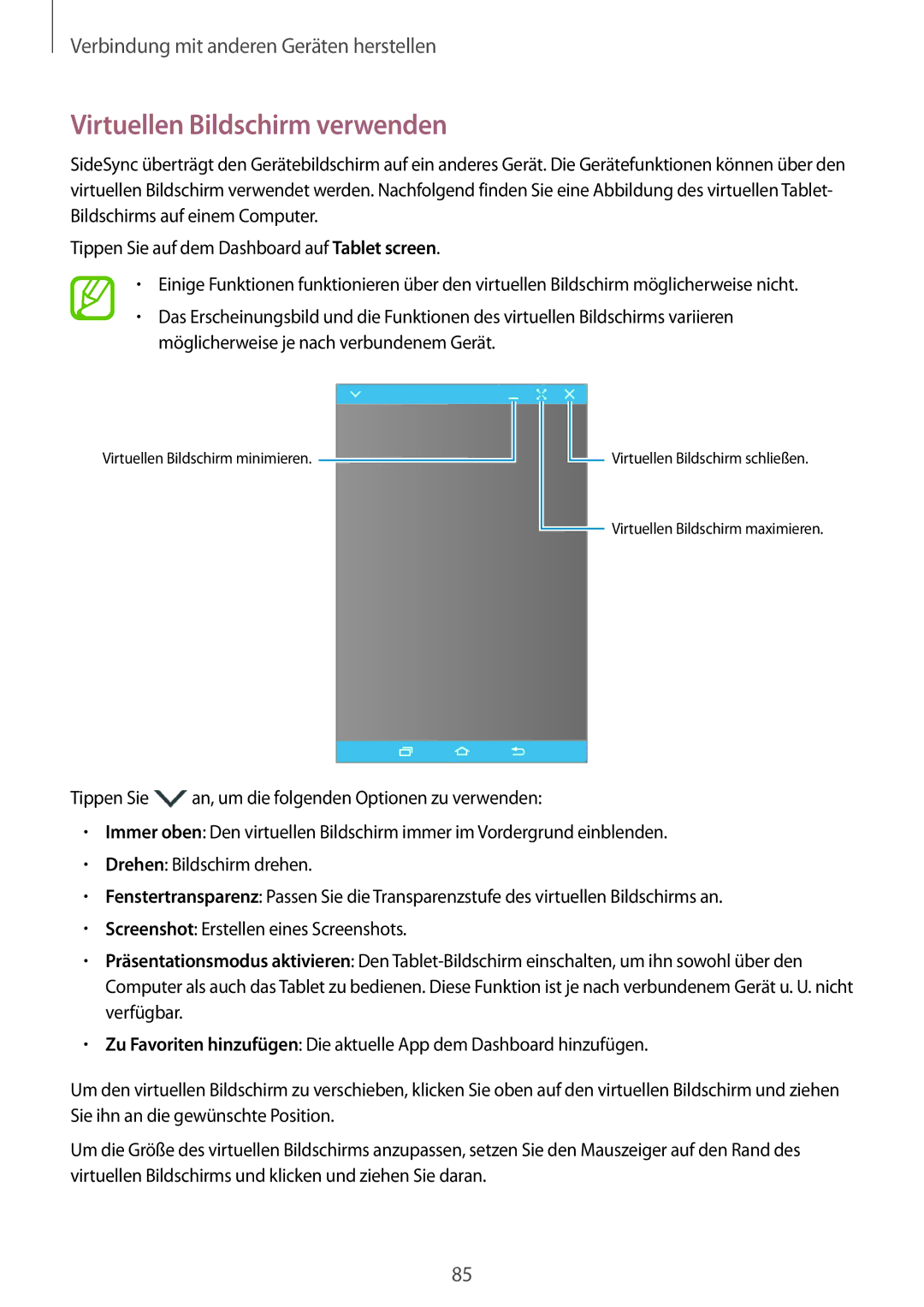 Samsung SM-T550NZKADBT, SM-P550NZKALUX, SM-P550NZWACHN, SM-P550NZWAXNZ, SM-P550NZWATUR manual Virtuellen Bildschirm verwenden 