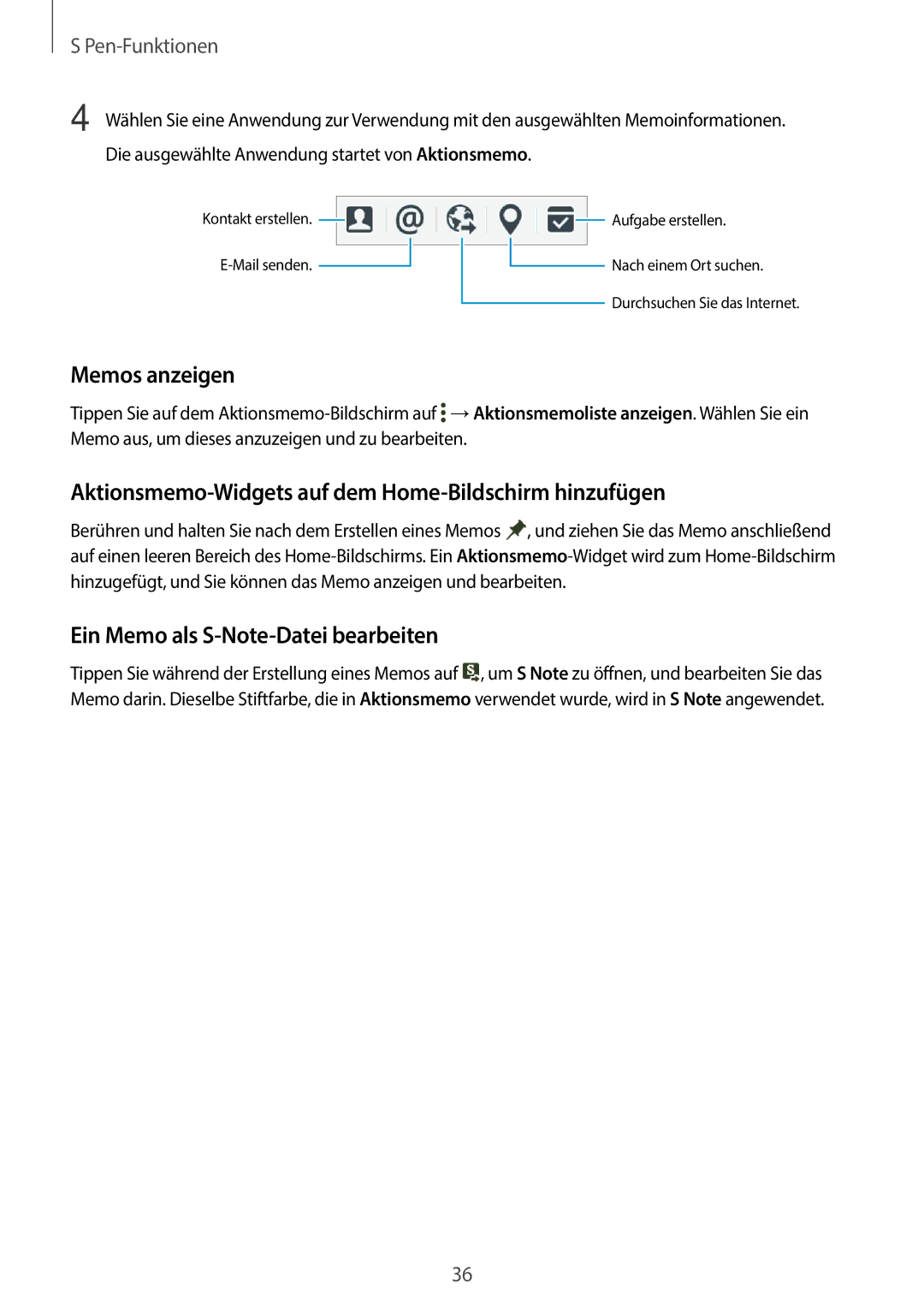 Samsung SM-P550NZKAXEZ, SM-P550NZKALUX manual Memos anzeigen, Aktionsmemo-Widgets auf dem Home-Bildschirm hinzufügen 