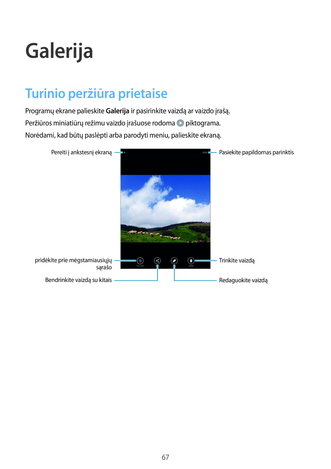 Samsung SM-P550NZKASEB manual Galerija, Turinio peržiūra prietaise 