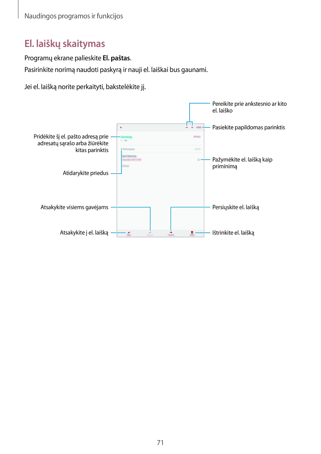 Samsung SM-P550NZKASEB manual El. laiškų skaitymas 