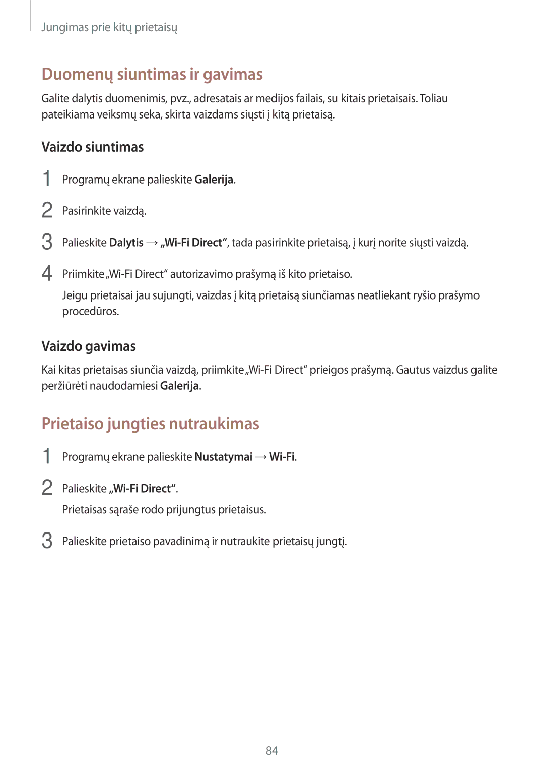 Samsung SM-P550NZKASEB manual Prietaiso jungties nutraukimas, Programų ekrane palieskite Nustatymai →Wi-Fi 