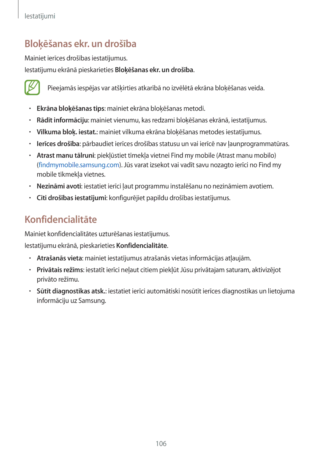Samsung SM-P550NZKASEB manual Bloķēšanas ekr. un drošība, Konfidencialitāte 