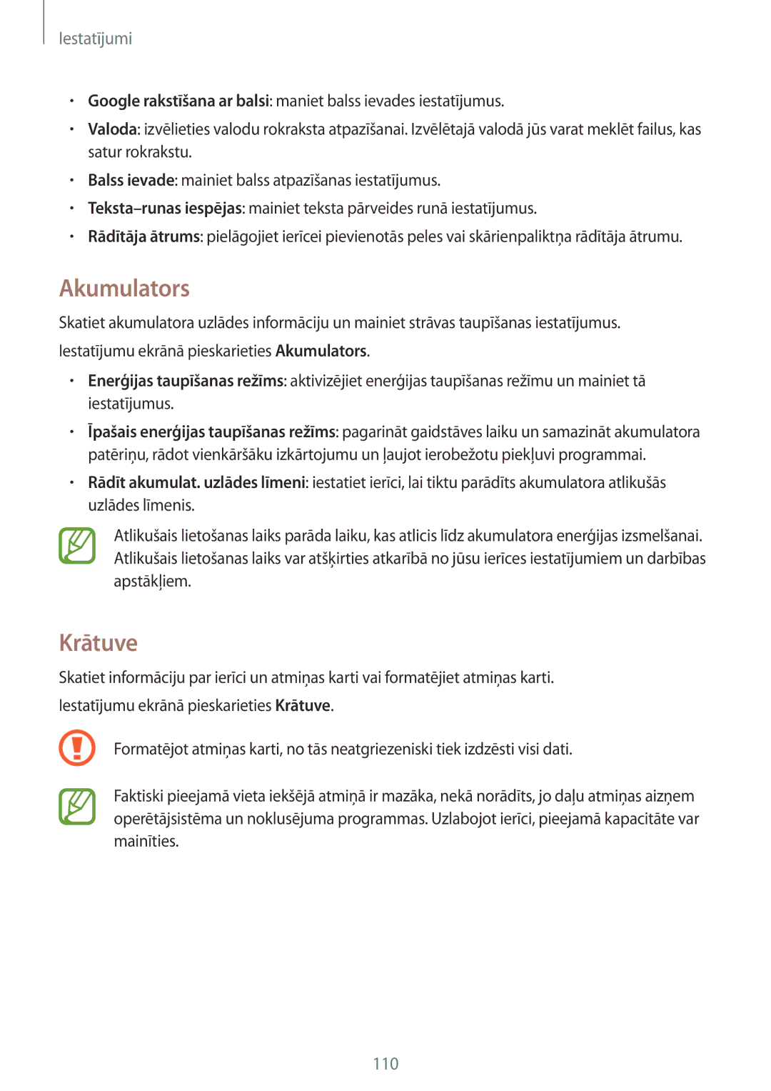 Samsung SM-P550NZKASEB manual Akumulators, Krātuve 