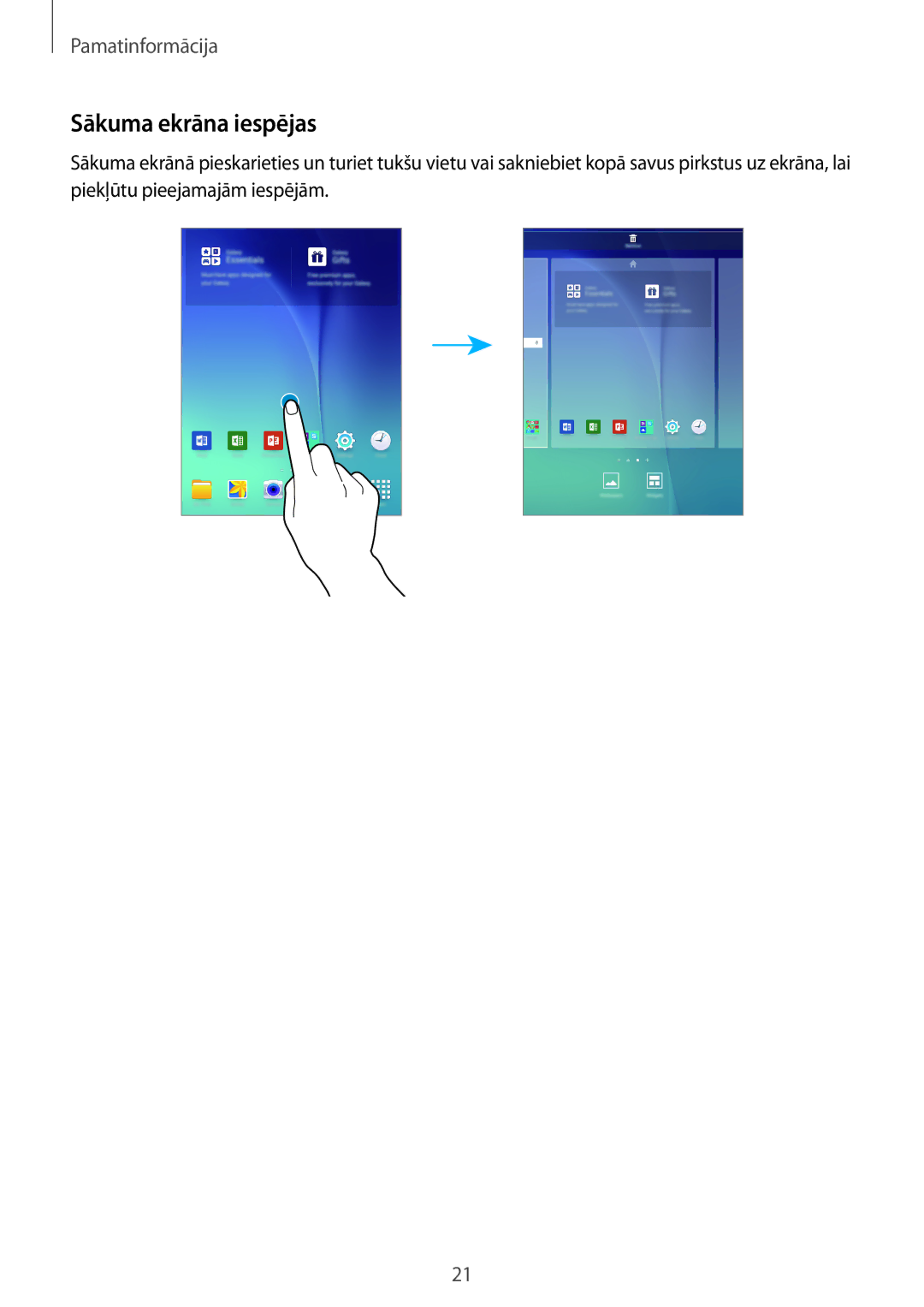 Samsung SM-P550NZKASEB manual Sākuma ekrāna iespējas 