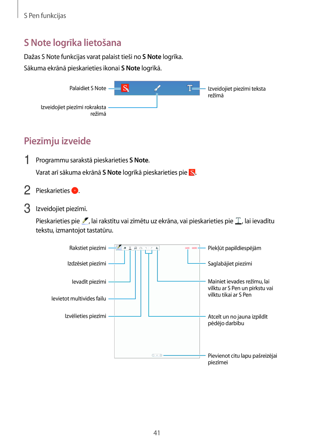 Samsung SM-P550NZKASEB manual Piezīmju izveide 