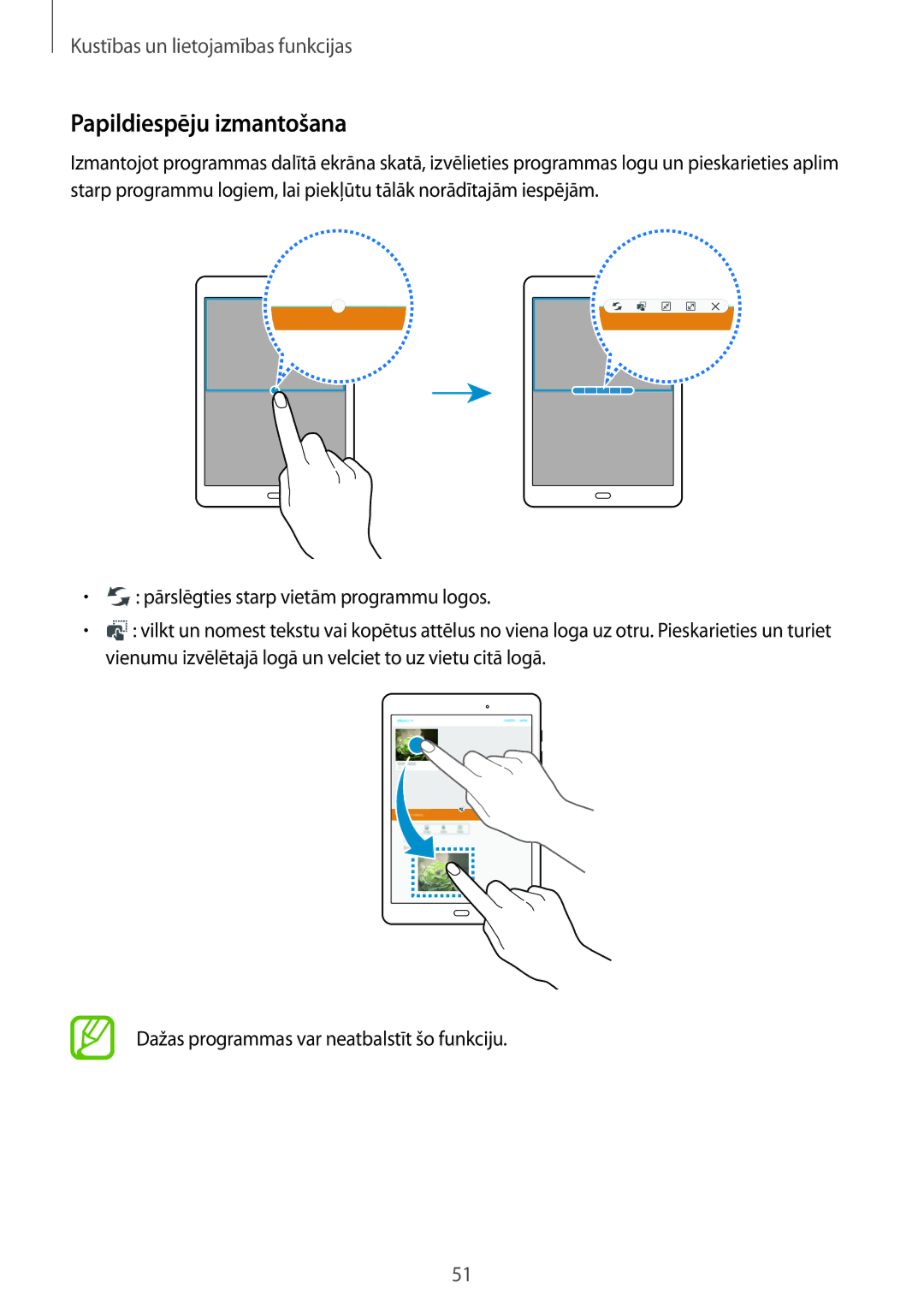 Samsung SM-P550NZKASEB manual Papildiespēju izmantošana 