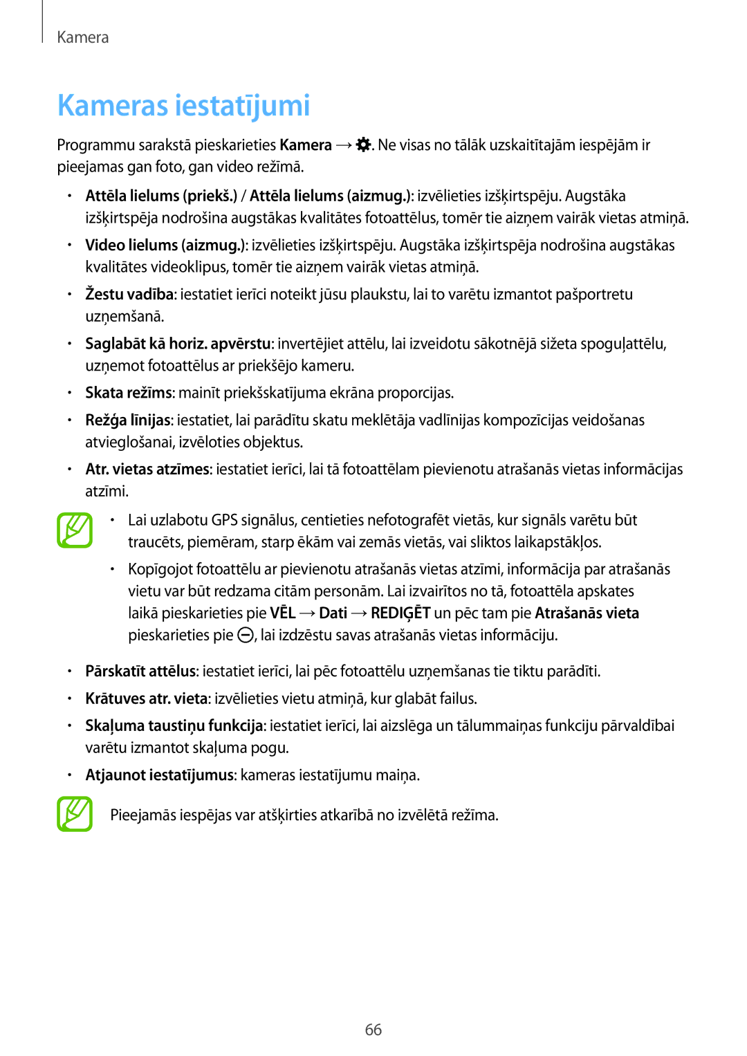 Samsung SM-P550NZKASEB manual Kameras iestatījumi 