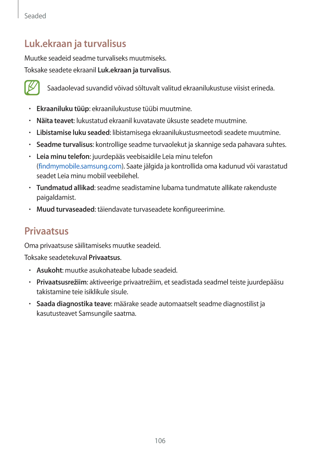 Samsung SM-P550NZKASEB manual Luk.ekraan ja turvalisus, Privaatsus 