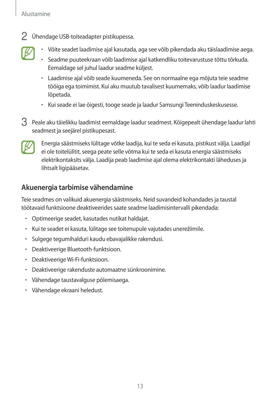 Samsung SM-P550NZKASEB manual Akuenergia tarbimise vähendamine 