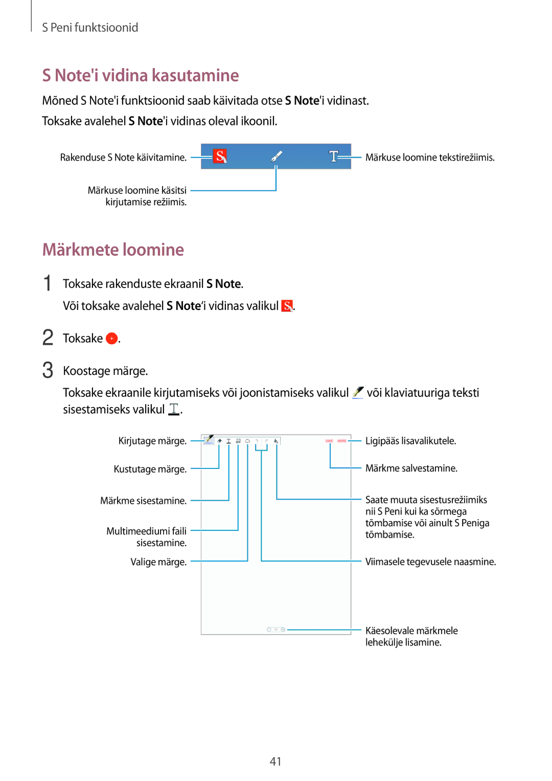 Samsung SM-P550NZKASEB manual Märkmete loomine 