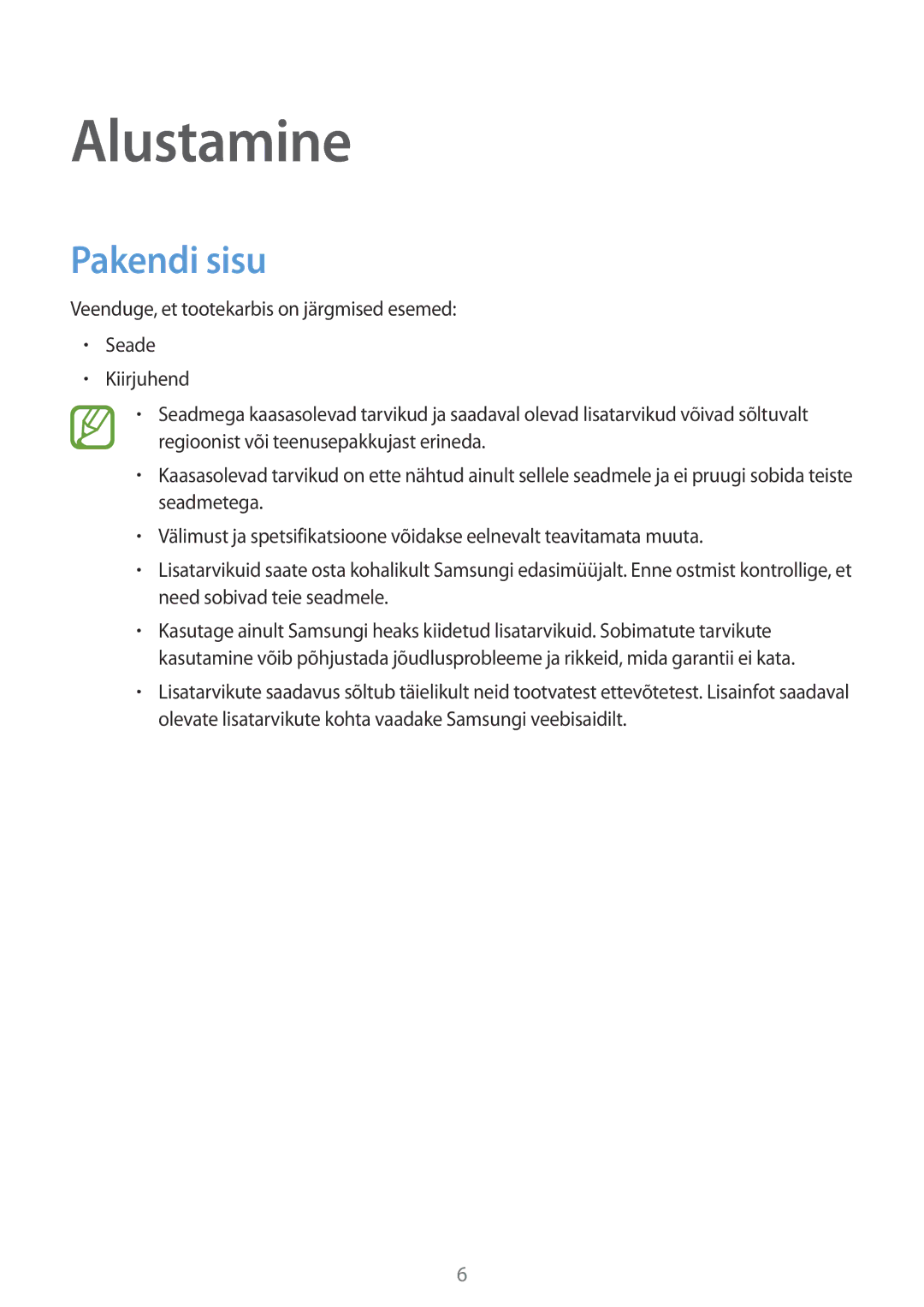 Samsung SM-P550NZKASEB manual Alustamine, Pakendi sisu 