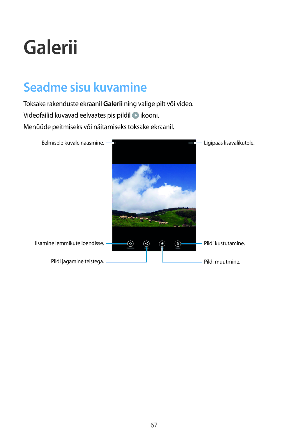 Samsung SM-P550NZKASEB manual Galerii, Seadme sisu kuvamine 