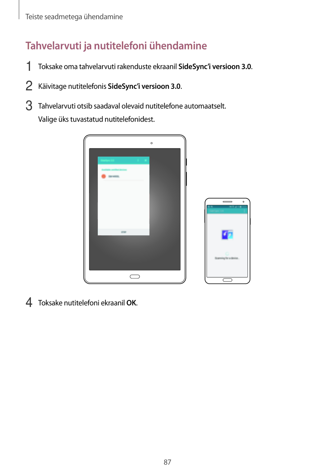 Samsung SM-P550NZKASEB manual Tahvelarvuti ja nutitelefoni ühendamine 