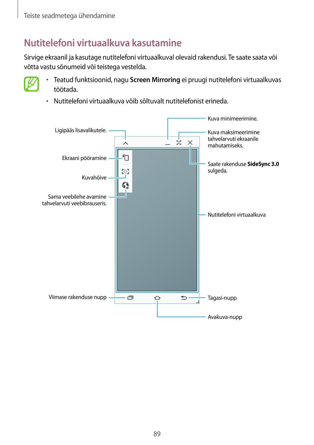 Samsung SM-P550NZKASEB manual Nutitelefoni virtuaalkuva kasutamine 