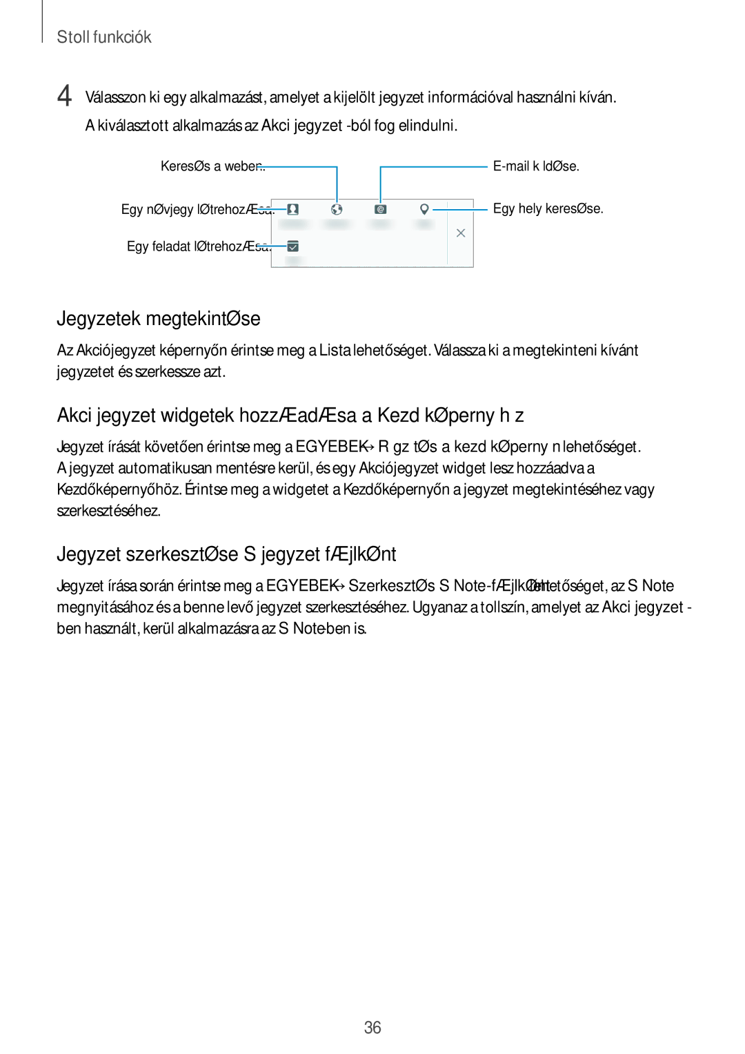 Samsung SM-P550NZWAAUT, SM-P550NZKAXEZ manual Jegyzetek megtekintése, Akciójegyzet widgetek hozzáadása a Kezdőképernyőhöz 