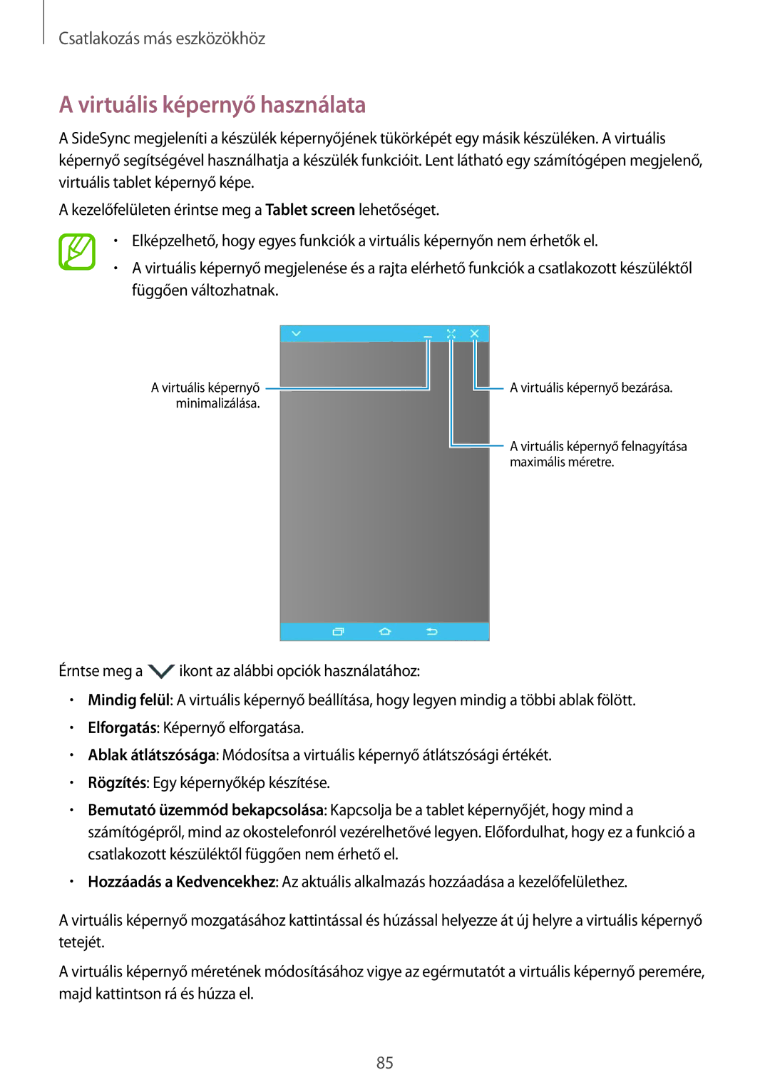 Samsung SM-P550NZKAXSK, SM-P550NZKAXEZ, SM-P550NZKAAUT, SM-T550NZKAXEH, SM-P550NZWAEUR manual Virtuális képernyő használata 